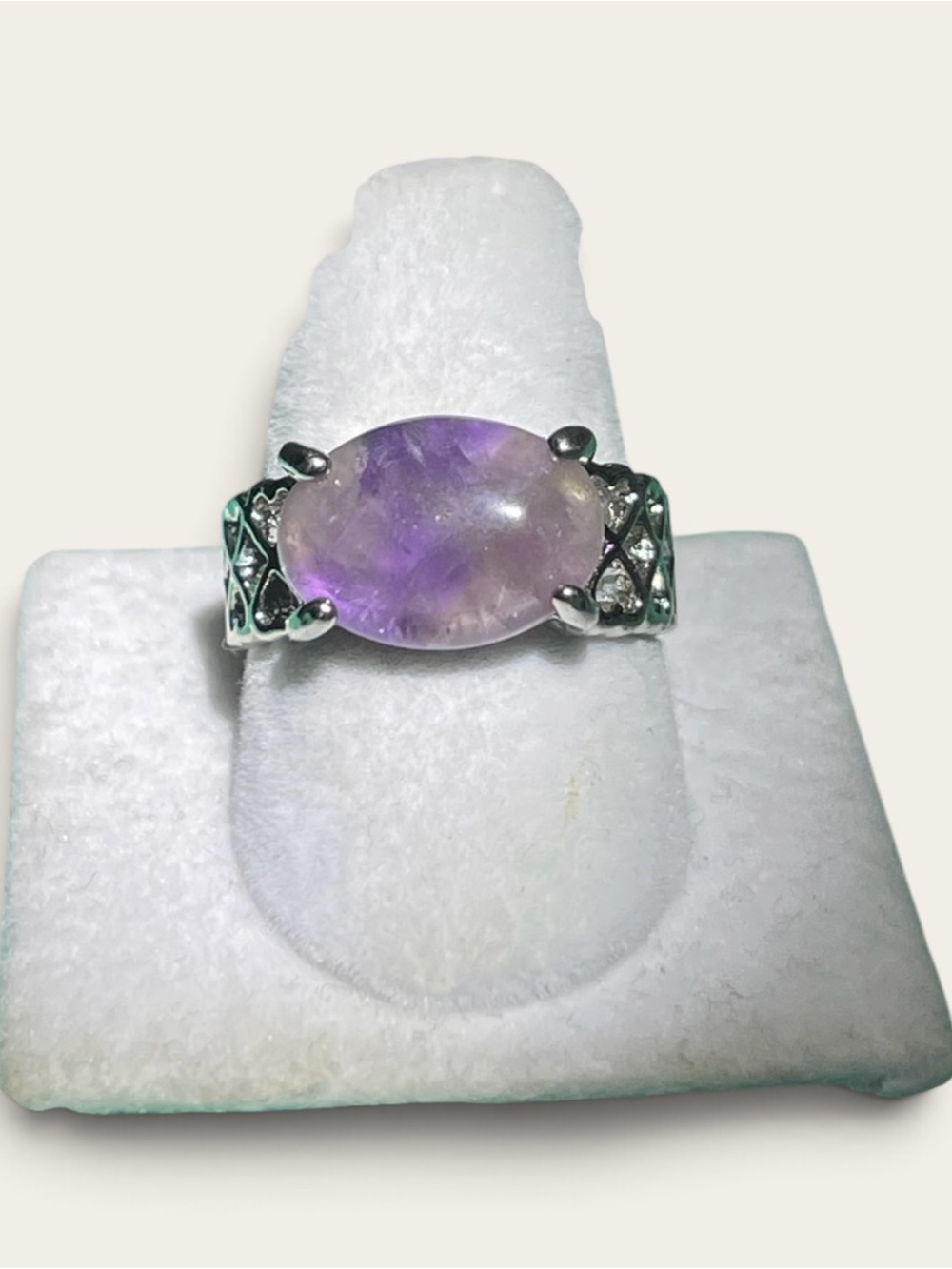 Silver Amethyst Oval Cabochon Amethyst Ring - Purple size 7